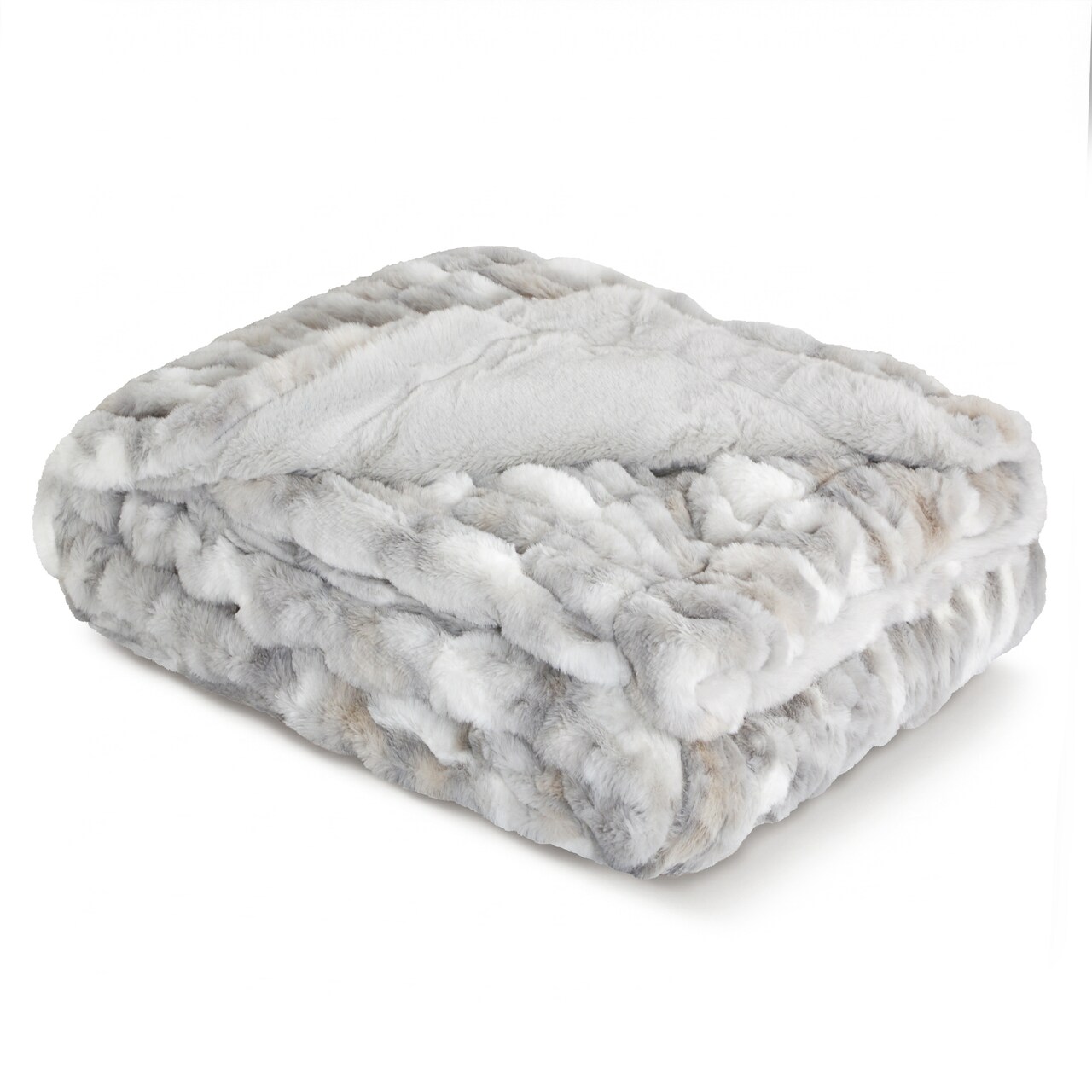 Faux Fur Throw Blanket - 50x60 Inch Luxury Rouched Design - Soft Plush Blanket for Couch, Sofa, and Bed - Premium Warm Cozy Home Decor - Rabbit